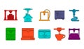 Printer 3d icon set, color outline style Royalty Free Stock Photo