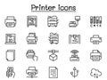 Printer, 3d printing; Copy machine icons set in thin line style Royalty Free Stock Photo