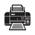 Printer dispenses printed sheets of paper in a clear and concise black and white vector illustration Royalty Free Stock Photo
