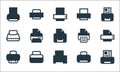 printer and fax line icons. linear set. quality vector line set such as inkjet, printer, inkjet, inkjet, paper printer, print tool