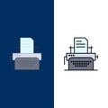 Printer, Fax, Print, Machine  Icons. Flat and Line Filled Icon Set Vector Blue Background Royalty Free Stock Photo