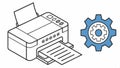 Printer and gear icon, printing process, machine operation, office technology, mechanical print vector design Generative AI