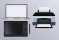 Printer hardware machine with camera and laptop