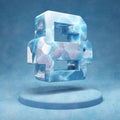 Printer icon. Cracked blue Ice Printer symbol on blue snow podium