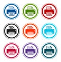 Printer icon flat round buttons set illustration design Royalty Free Stock Photo