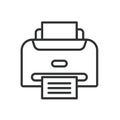 Printer, icon in line design. Printer, office, device, printing, paper, document, ink on white background vector