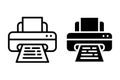 Printer Icon Set Outline and Solid Fill Black and White printing document Royalty Free Stock Photo