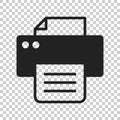 Printer icon. Vector illustration on isolated transparent background. Business concept document printing pictogram. Royalty Free Stock Photo