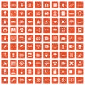 100 printer icons set grunge orange Royalty Free Stock Photo