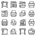 Printer icons set, outline style