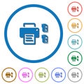 Printer and ink cartridges icons with shadows and outlines