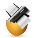 Printer inside a broken egg Royalty Free Stock Photo
