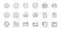 Printer line icon set. Large format printing, plotter, scanner, cutting machine minimal vector illustrations. Simple