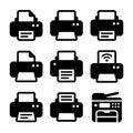 Printer and multifunction device solid glyph icon set on white background Royalty Free Stock Photo