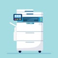 Printer, office machine. Scanner, copy, fax equipment. Multifunction device. Paperwork concept. Vector design Royalty Free Stock Photo