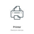 Printer outline vector icon. Thin line black printer icon, flat vector simple element illustration from editable electronic
