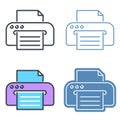 Printer with paper document vector outline icon set. Royalty Free Stock Photo