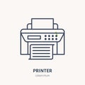 Printer with paper page flat line icon. Wireless technology, office equipment sign. Vector illustration of communication Royalty Free Stock Photo