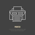 Printer with paper page flat line icon. Wireless technology, office equipment sign. Vector illustration of communication Royalty Free Stock Photo