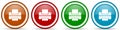 Printer, print glossy icons, set of modern design buttons for web, internet and mobile applications in four colors options