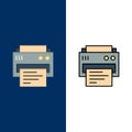 Printer, Print, Printing, Education  Icons. Flat and Line Filled Icon Set Vector Blue Background Royalty Free Stock Photo