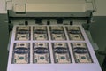 Printer printing fake dollar bills isolated on white Royalty Free Stock Photo