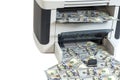 Printer printing fake dollar bills