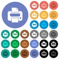 Printer solid round flat multi colored icons