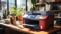 Printer on table in office, closeup. Office interior design