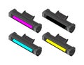 Printer toner cartridge CMYK set. Cyan and Magenta. Yellow and Key color. ink Laser Jet printer