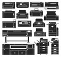 Printer vector black set icon. Vector illustration scanner machine on white background. Isolated black set icon printer Royalty Free Stock Photo