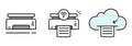 Printer wireless technology icon set vector simple graphic line stroke illustration, mfp multifunction smart machine printing