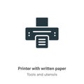 Printer with written paper vector icon on white background. Flat vector printer with written paper icon symbol sign from modern Royalty Free Stock Photo