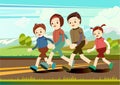 Printfamily love running country road mountain view, flat vector.