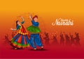 PrintGarba Night poster for Navratri Dussehra festival of India. vector illustration design of peoples playing Dandiya dance