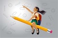 PrintHappy school kid riding a flying pencil