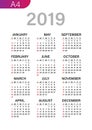 Printing calendar for 2019