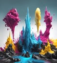 Printing colors paint explosion landscape, imaginaton concept, AI generated