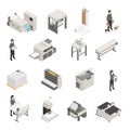 Printing House Isometric Icons Set