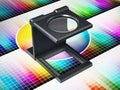 Printing loupe on color chart. 3D illustration