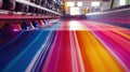 Printing machine applying colorful ink on material in typography plant