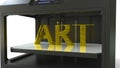 Printing golden ART text with a 3D printer, metal printing 3D rendering Royalty Free Stock Photo