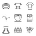 Printing in polygraphy icons set, outline style