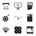 Printing in polygraphy icons set, simple style