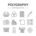 Printing polygraphy line icons set.