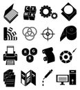 Printing press icons set