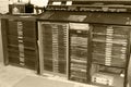 Printing press type storage in sepia Royalty Free Stock Photo