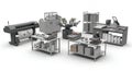 Printing Production Equipment On White Background: Wide Format Printer, Screen Printing Carousel, DTF Printer and Heat Royalty Free Stock Photo