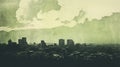 Printmaking Cityscape With Cloudy Skies In Calotype Style Royalty Free Stock Photo