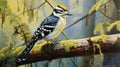 Printmaking And Tempera Painting: Capturing The Shining Beauty Of A Unique Downy Woodpecker